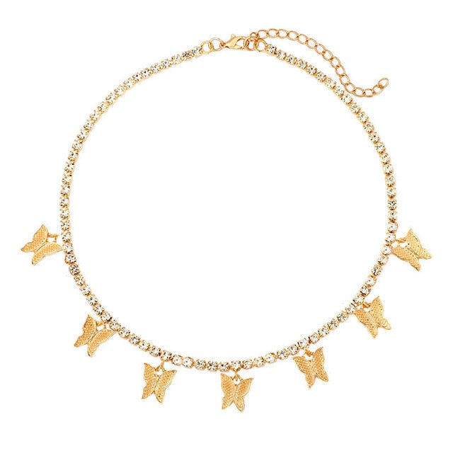 Butterfly Bling Necklace - Gold