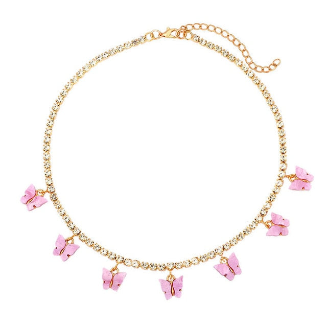 Butterfly Bling Necklace - Pink
