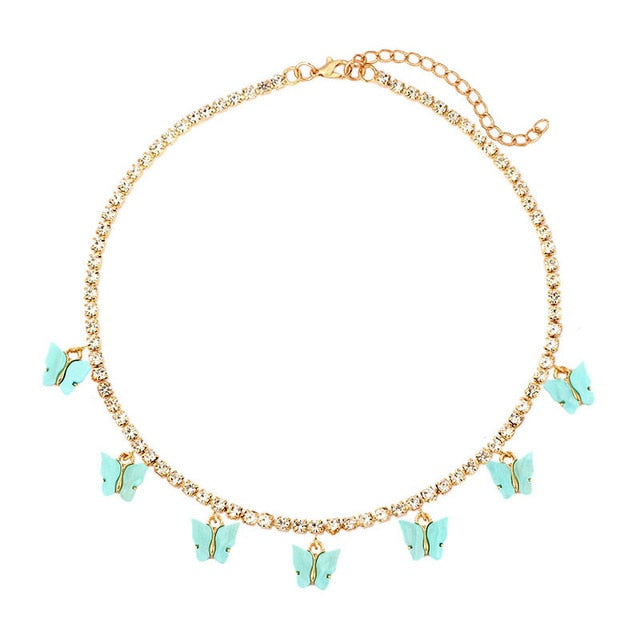 Butterfly Bling Necklace - Aqua