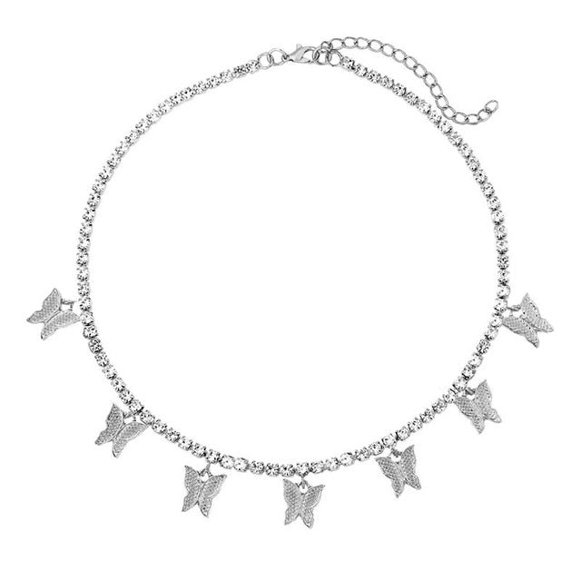Butterfly Bling Necklace - Silver
