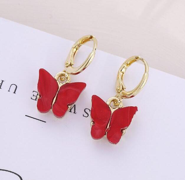 Butterfly Drop Earrings - Red