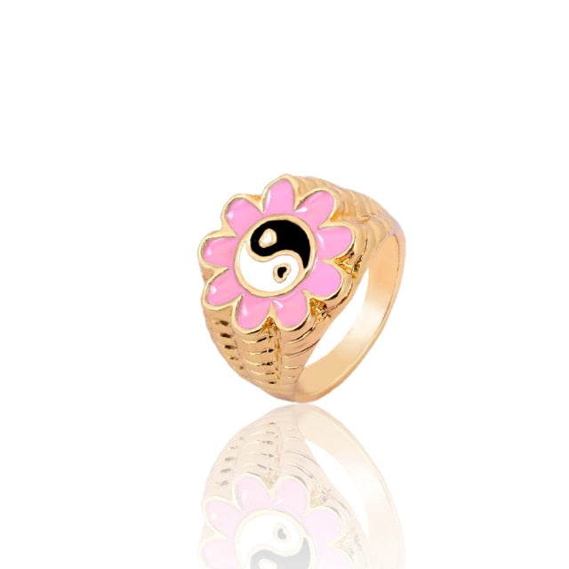 Flower Yin Yang Ring - Pink