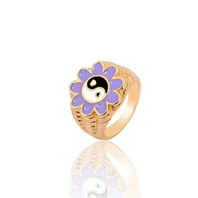 Flower Yin Yang Ring - Purple